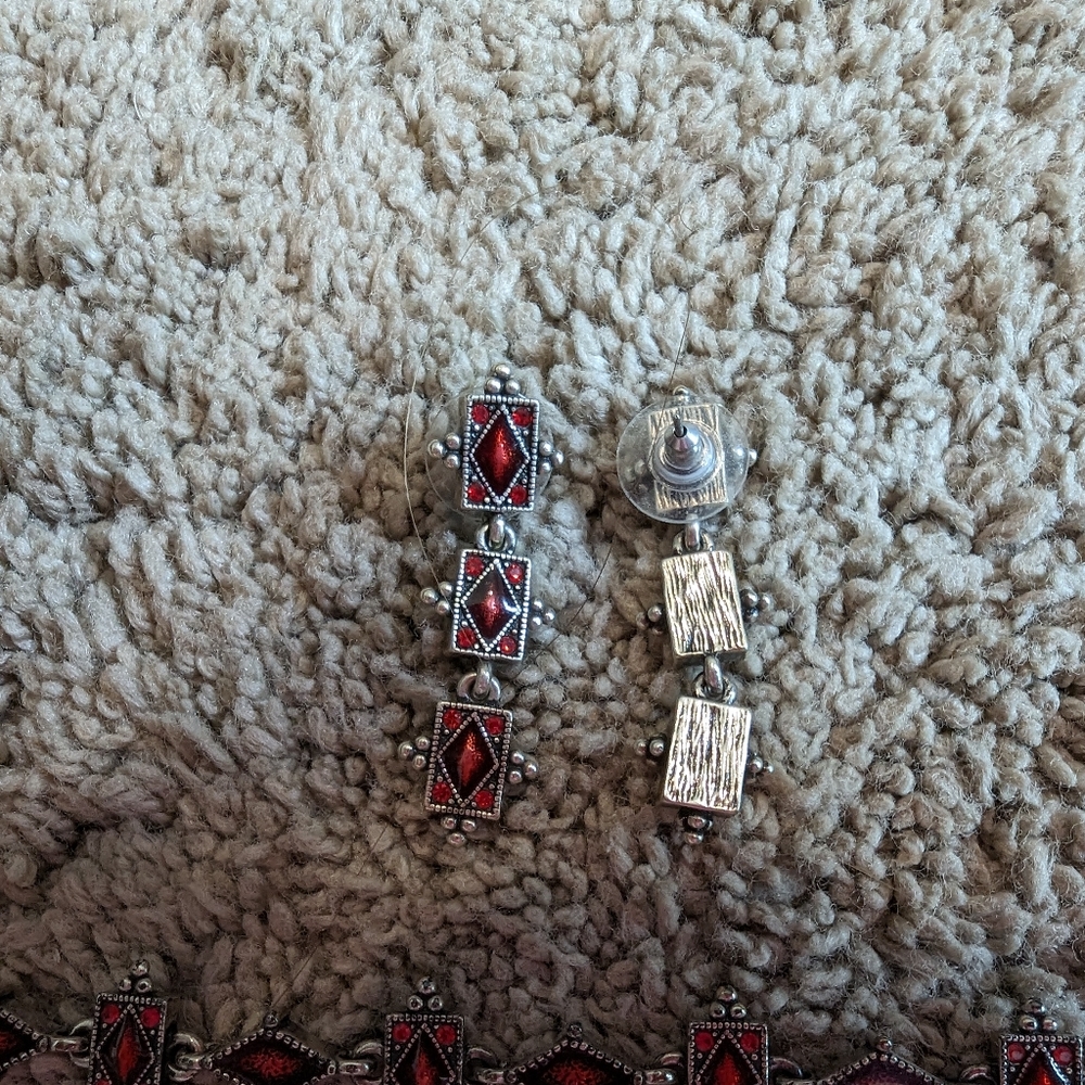 Vintage Napier Bracelet and Pierced Earrings Set Red Crystals - Picture 3 of 5